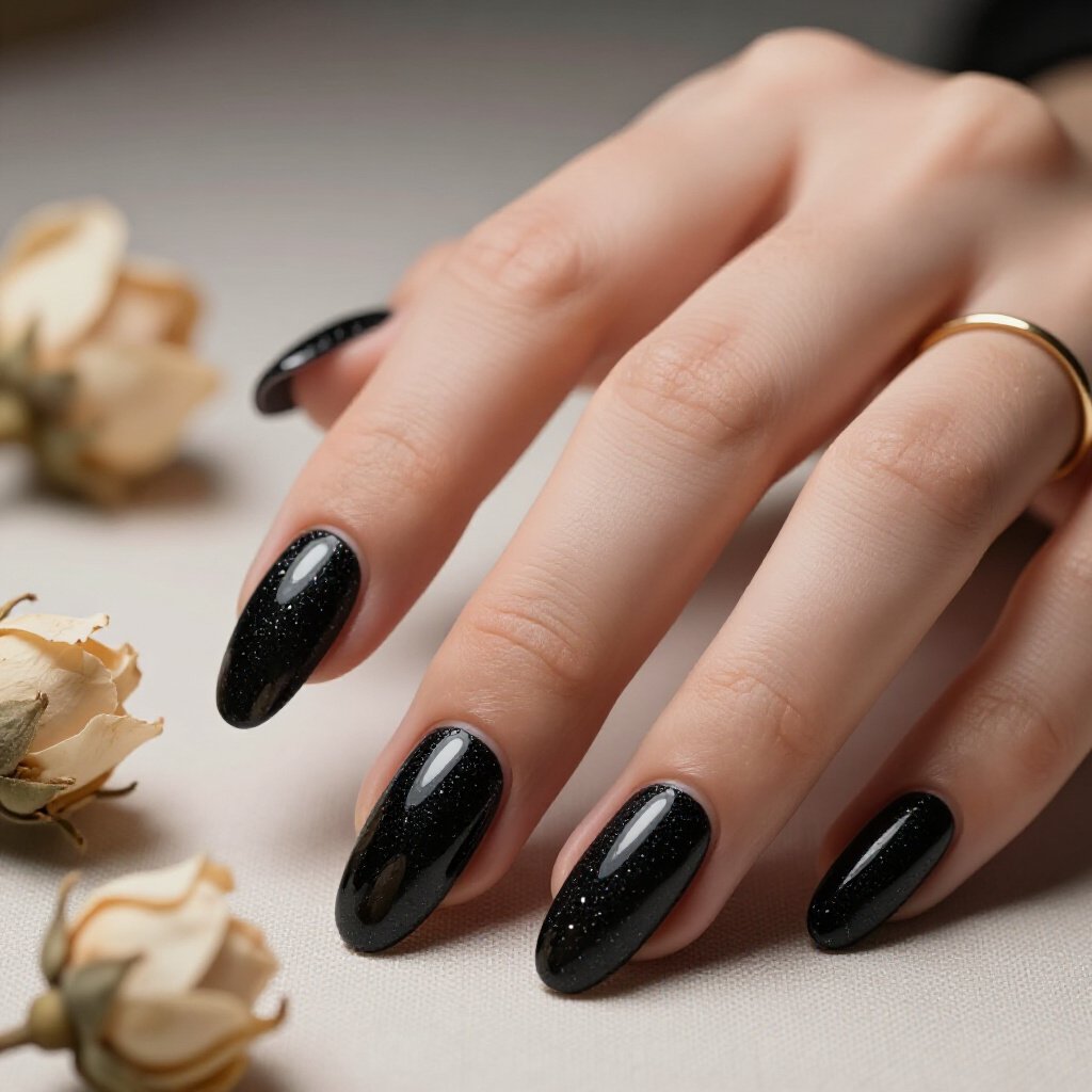 Textured Glitter Rocks: Bold Dimensionality for Almond Nails - black almond glitter nails Textured Glitter Rocks: Bold Dimensionality for Almond Nails - black almond glitter nails