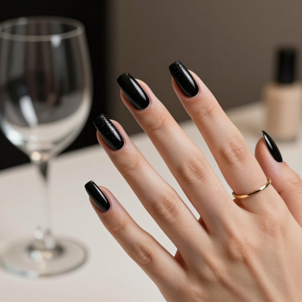 Black Almond Glitter Nails for Short Nails: Chic & Flattering - black almond glitter nails Black Almond Glitter Nails for Short Nails: Chic & Flattering - black almond glitter nails