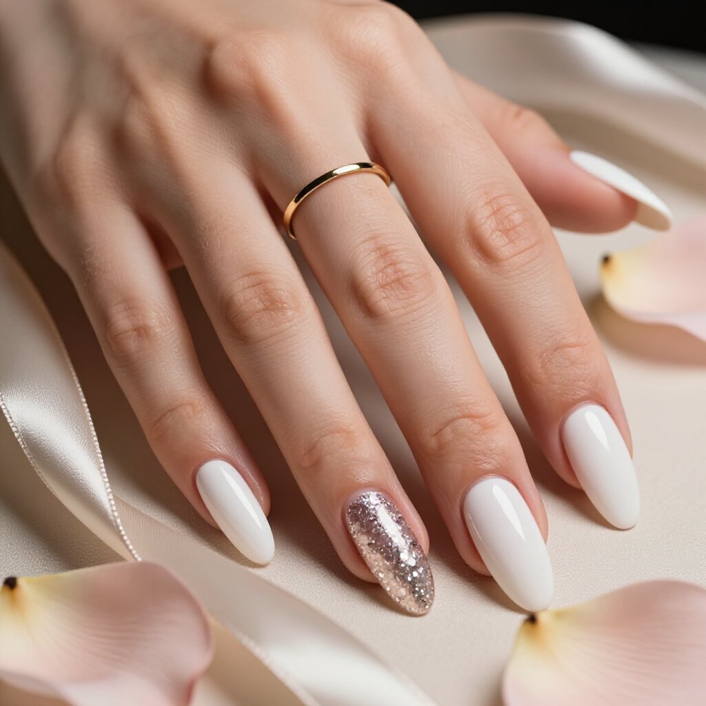 Chunky Glitter White Almond Nails for a Bold Statement - white almond glitter nails