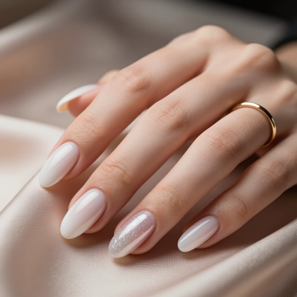 Crystal Clear Almond Nails with Embedded White Glitter for a Delicate Shine - white almond glitter nails