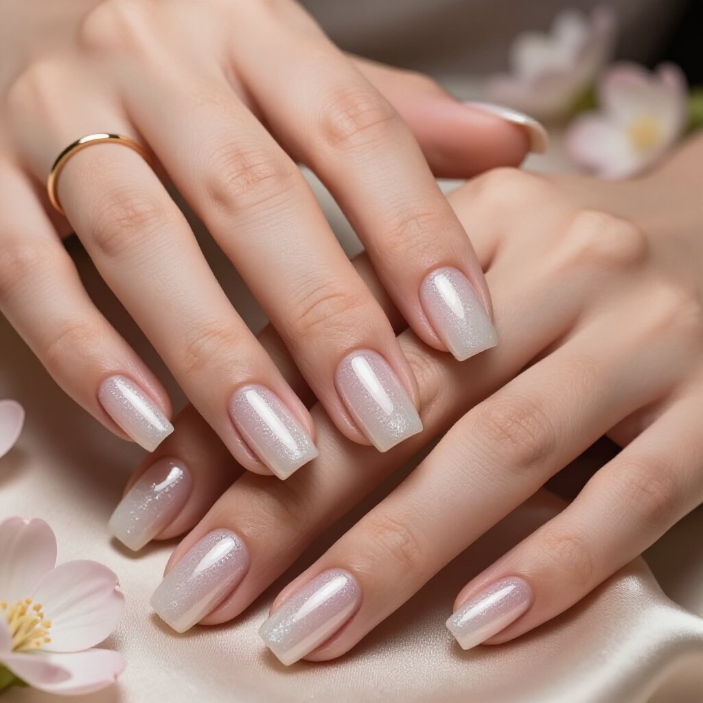 Full Glitter White Almond Nails with a Subtle White Overlay for Intense Sparkle - white almond glitter nails