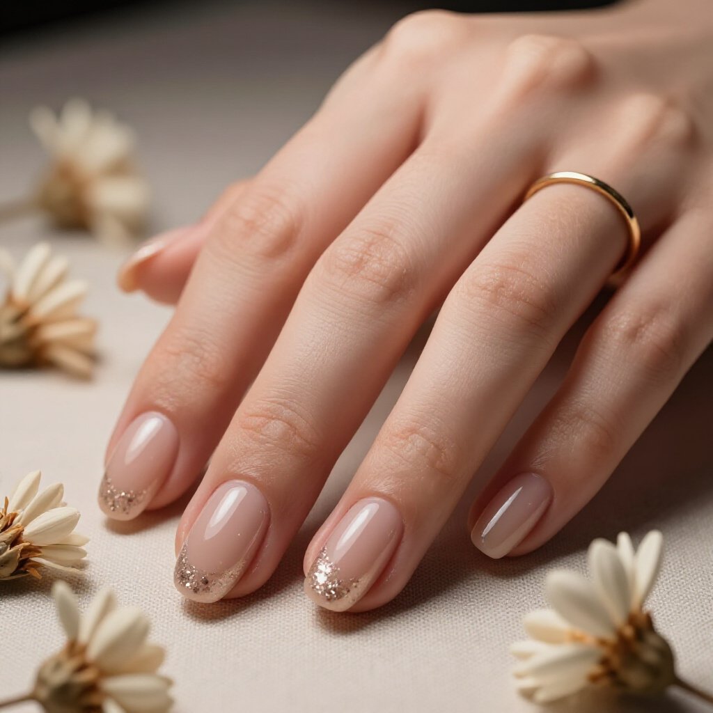 Minimalist White Almond Nails with Single Glitter Accent Nail for Chic Simplicity - white almond glitter nails