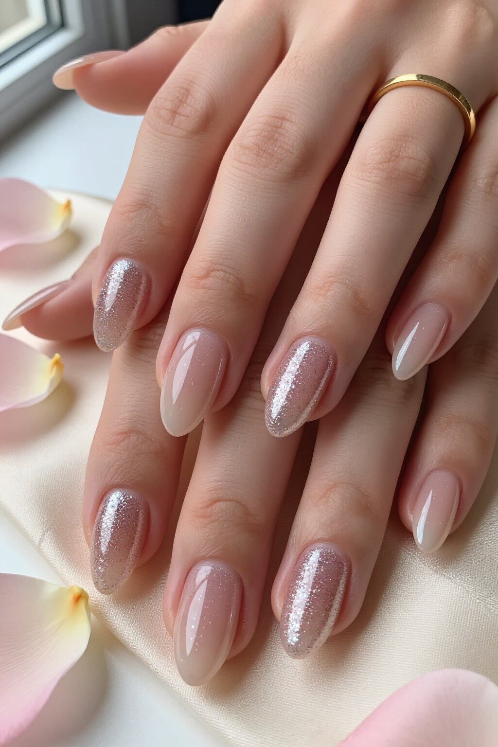Liquid Mirror-Glass Nude Almond Glitter Nails for Ultimate Shine - nude almond glitter nails Liquid Mirror-Glass Nude Almond Glitter Nails for Ultimate Shine - nude almond glitter nails