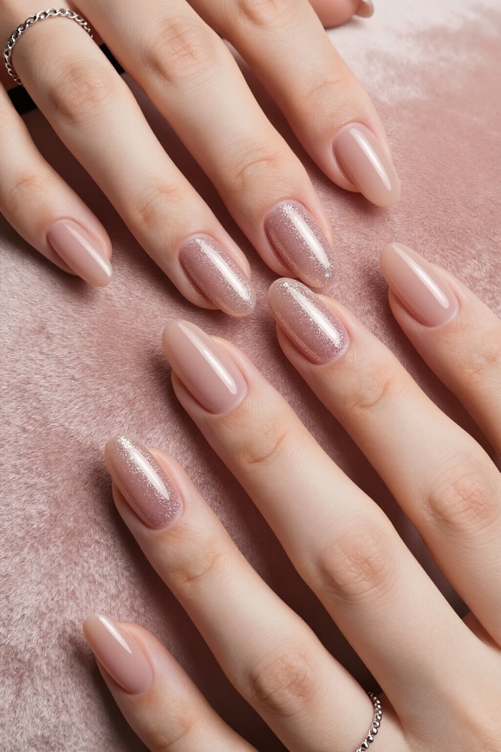 Soft Velvet Matte Nude Almond Glitter Nails with Glossy Accent - nude almond glitter nails Soft Velvet Matte Nude Almond Glitter Nails with Glossy Accent - nude almond glitter nails