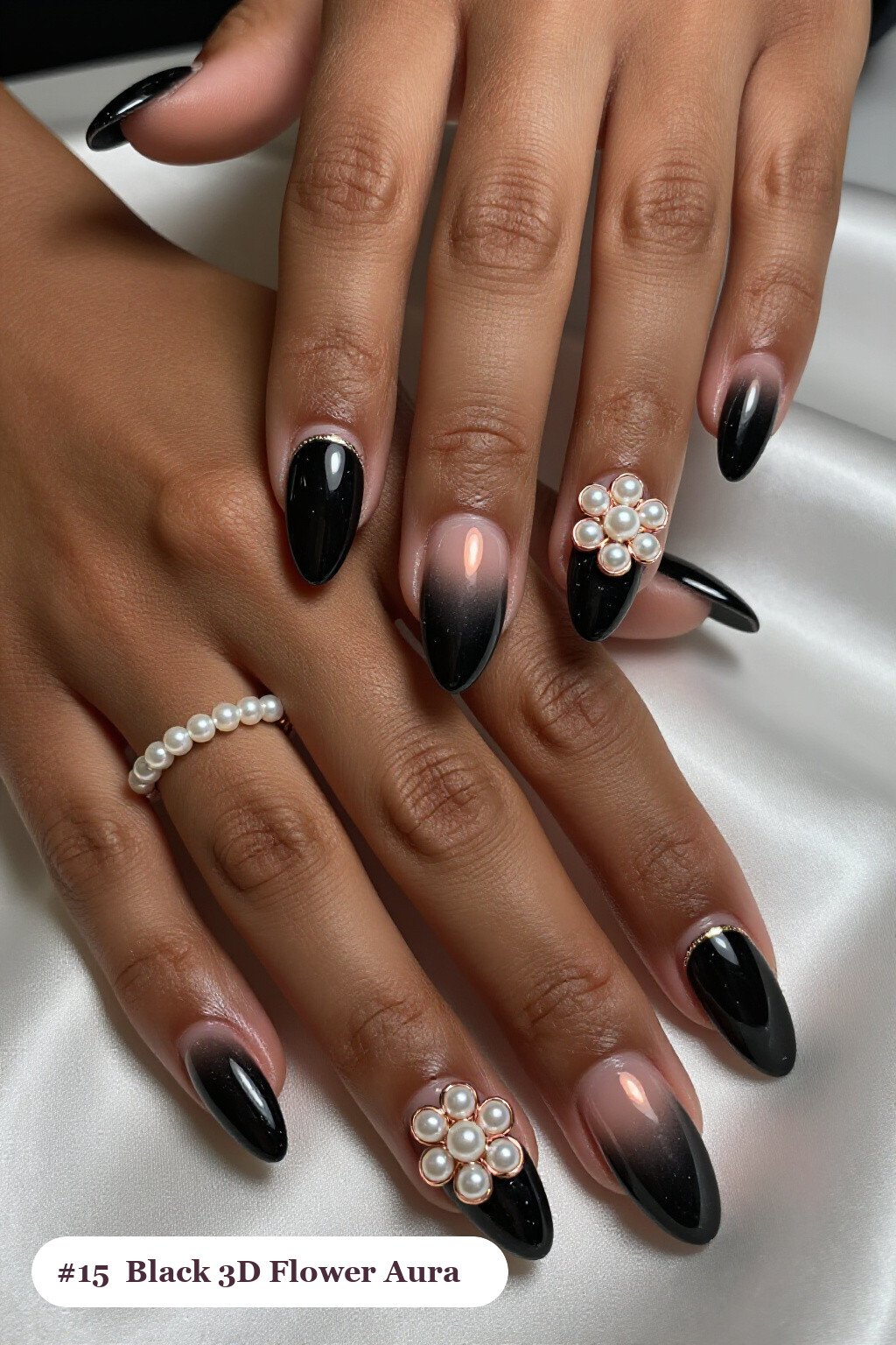 Raised 3D Floral Aura Nails - black almond aura nails