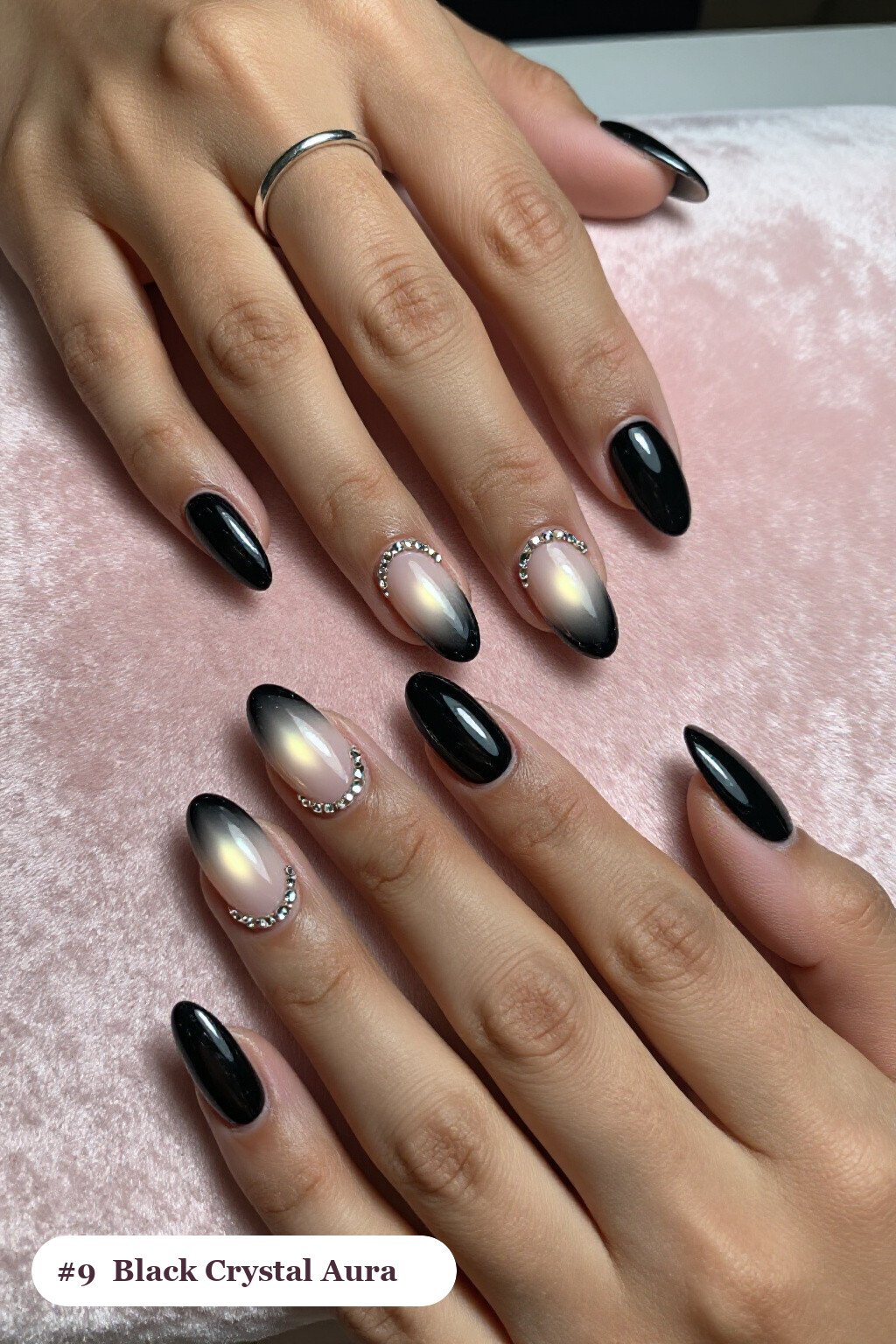 Crystal Rhinestone Cuticle Accents - black almond aura nails