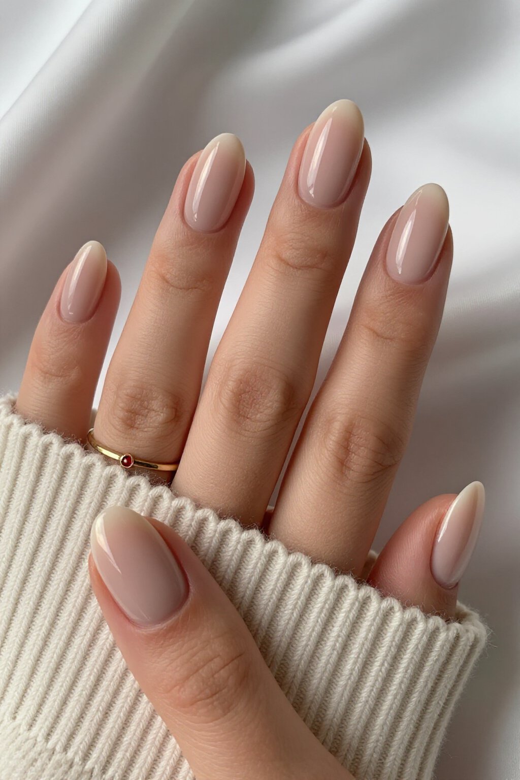 Effortlessly Chic Short Almond Nude Beige Aura Nails - short aura nails
