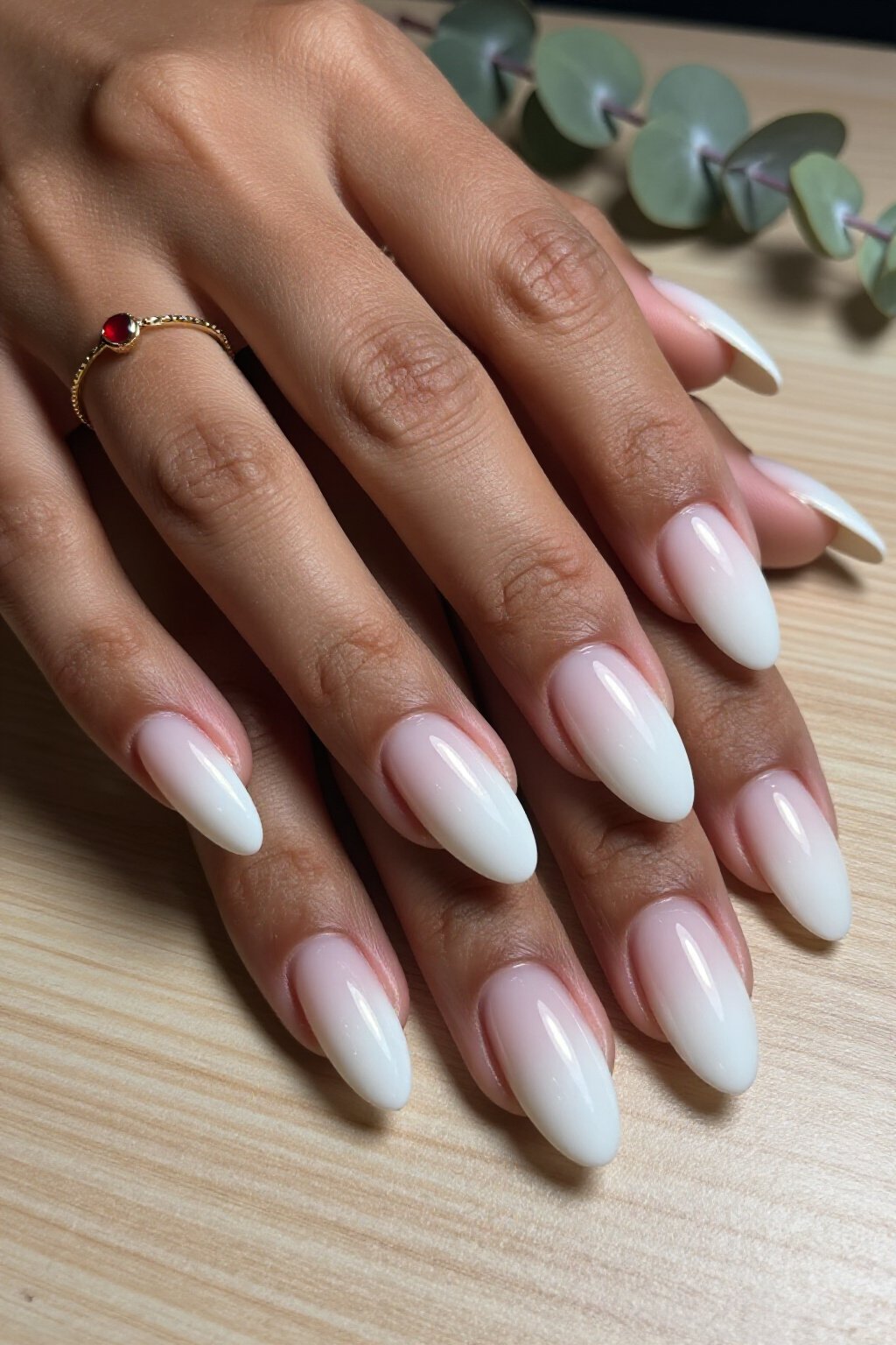 Dreamy Milky White Almond Aura Nails with Two-Tone Ombre - almond aura nails Dreamy Milky White Almond Aura Nails with Two-Tone Ombre - almond aura nails