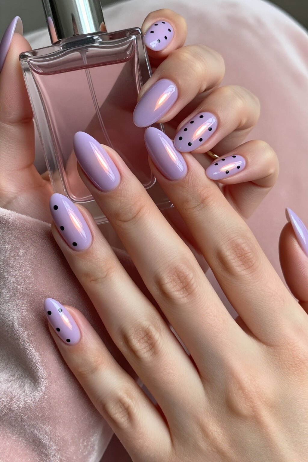 Playful Lilac Almond Aura Nails with Polka Dot Accents - almond aura nails Playful Lilac Almond Aura Nails with Polka Dot Accents - almond aura nails