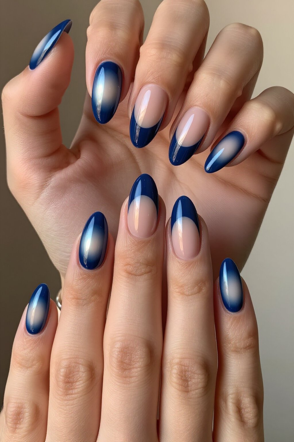 Sophisticated Navy Blue Almond Aura Nails with Negative Space - almond aura nails Sophisticated Navy Blue Almond Aura Nails with Negative Space - almond aura nails