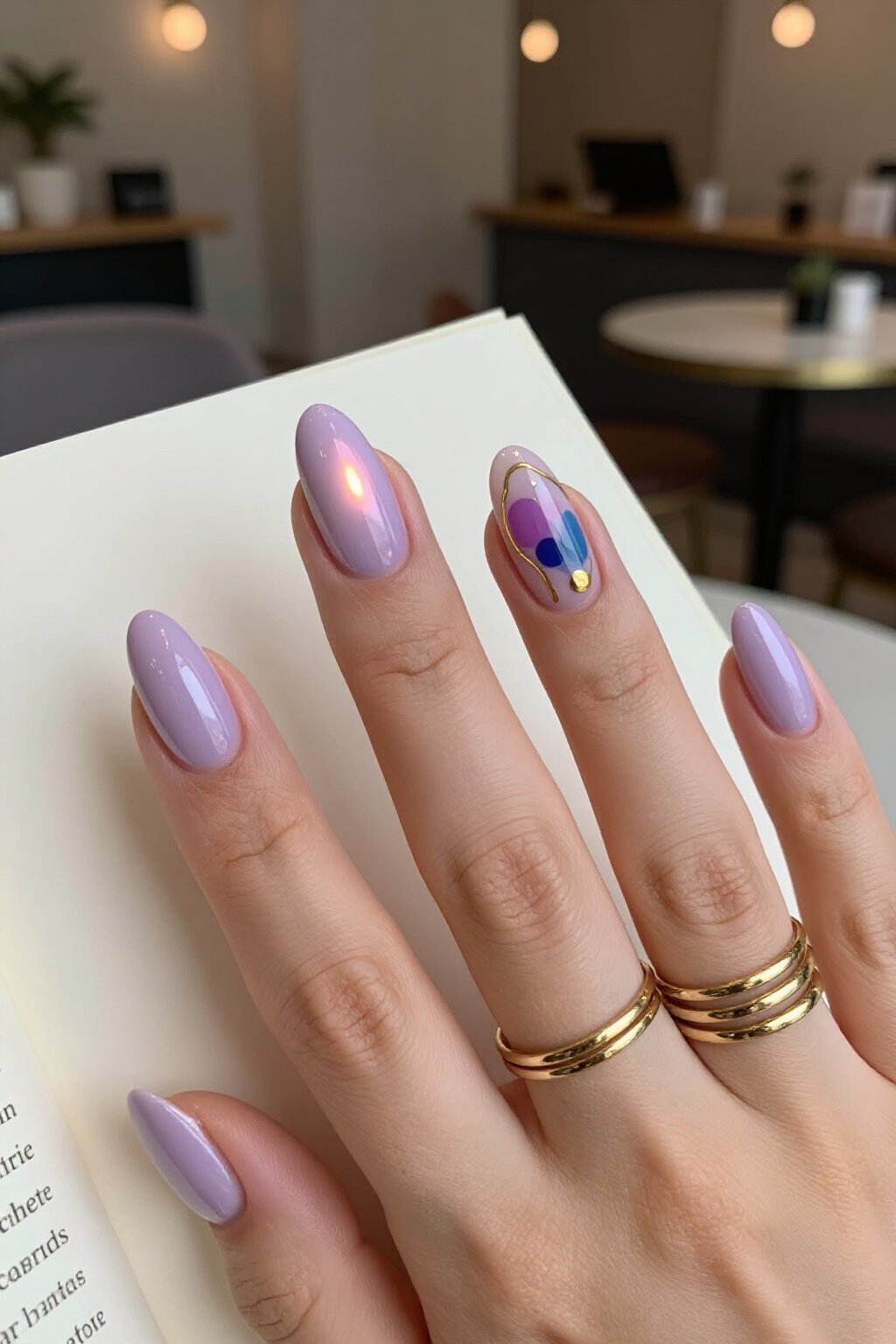 Artistic Lavender Almond Aura Nails with Abstract Gold Details - almond aura nails Artistic Lavender Almond Aura Nails with Abstract Gold Details - almond aura nails