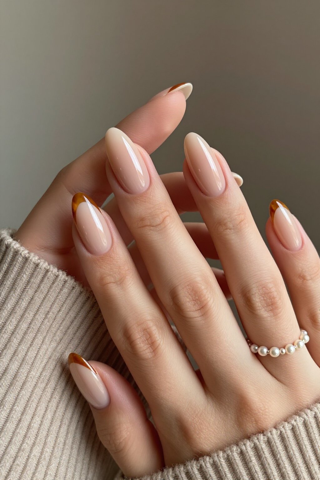 Elegant Nude Beige Almond Aura Nails with Amber Tortoiseshell - almond aura nails Elegant Nude Beige Almond Aura Nails with Amber Tortoiseshell - almond aura nails