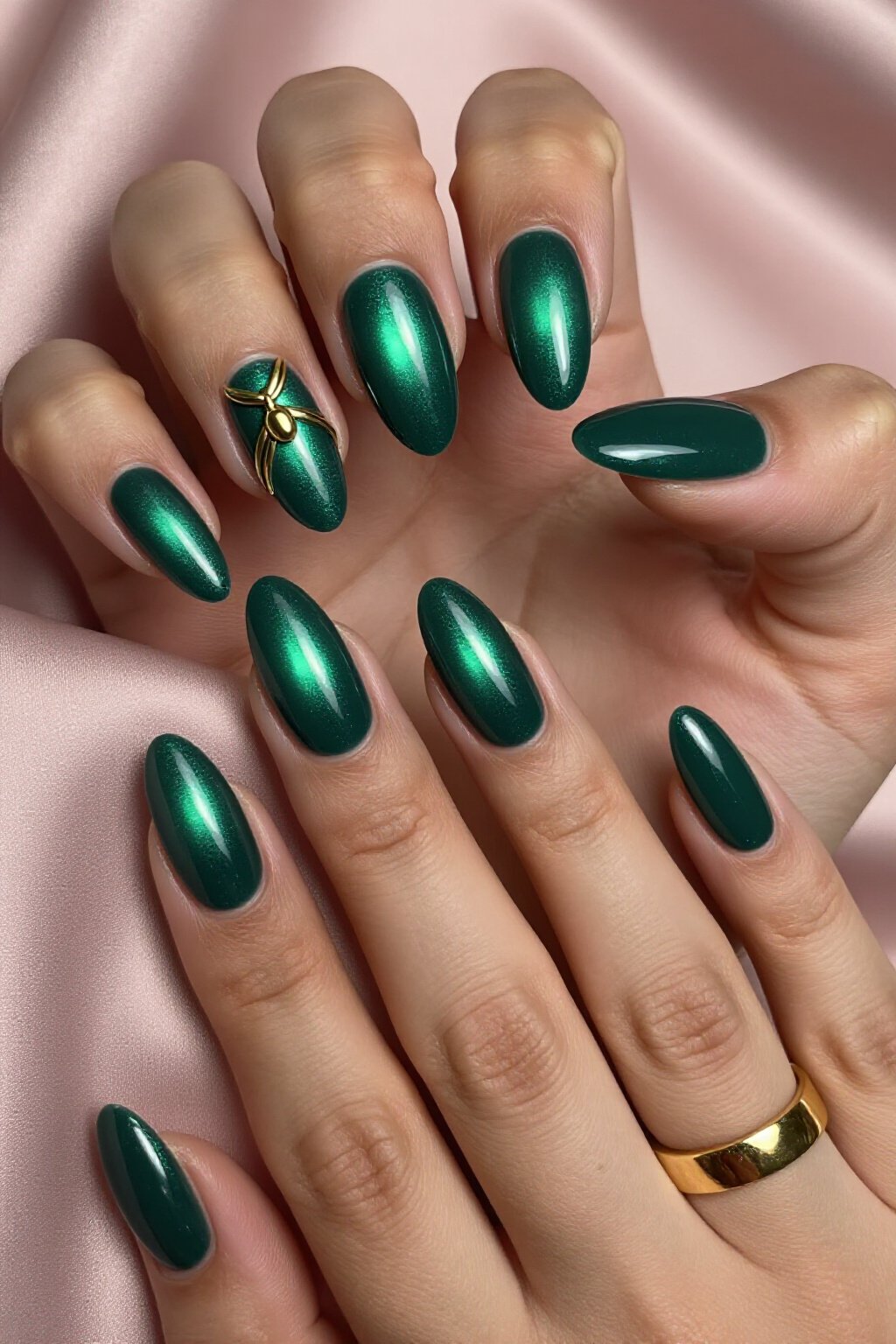 Luxurious Emerald Green Almond Aura Nails with Velvet Finish - almond aura nails Luxurious Emerald Green Almond Aura Nails with Velvet Finish - almond aura nails