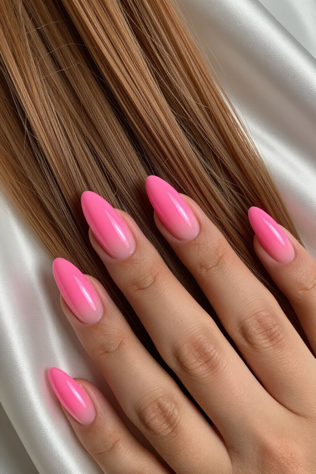 Bold Hot Pink Almond Aura Nails: A Mismatched Masterpiece - almond aura nails Bold Hot Pink Almond Aura Nails: A Mismatched Masterpiece - almond aura nails