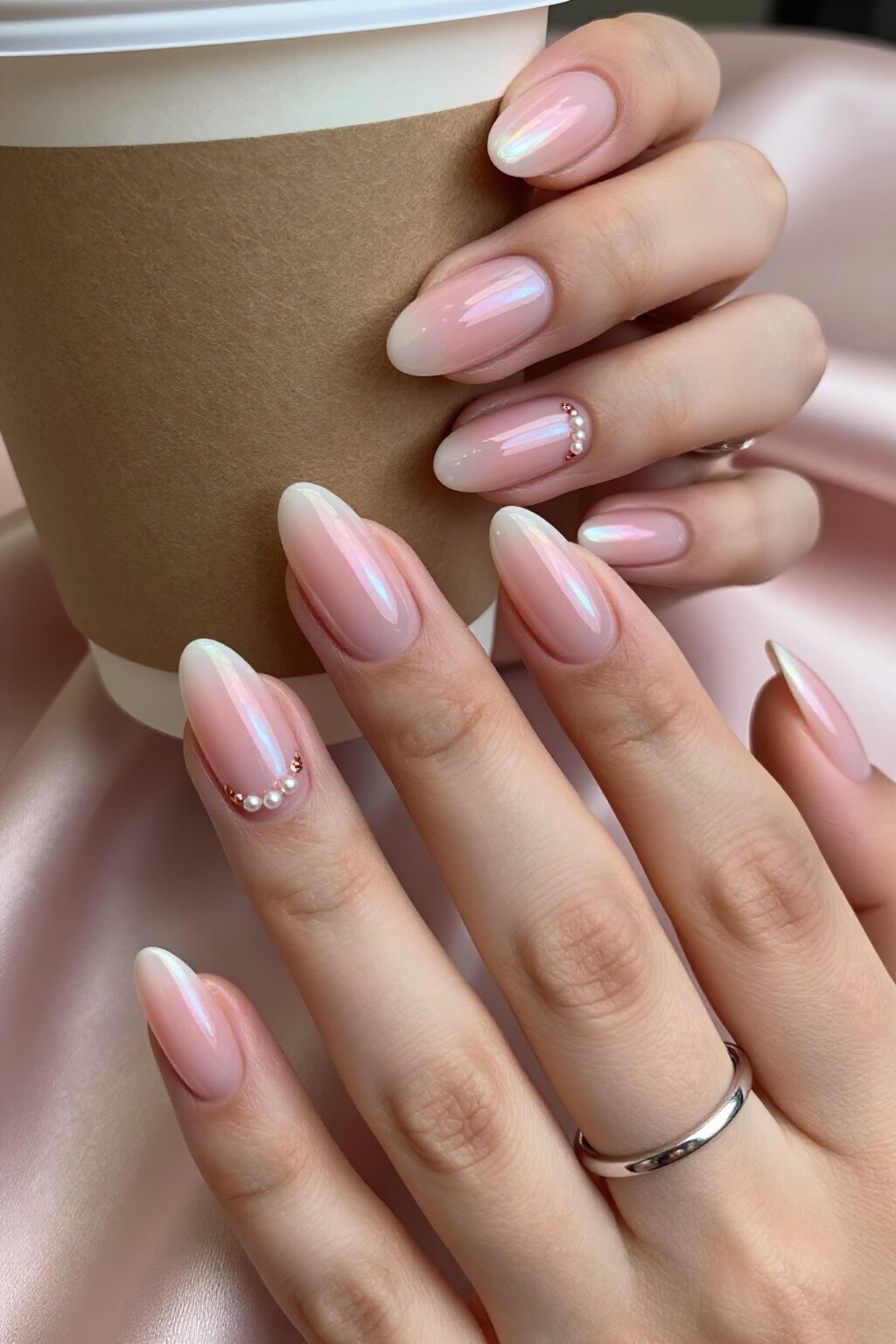 Glazed Pearl Chrome Pink Aura Nails: Iridescent Dream - pink short aura nails