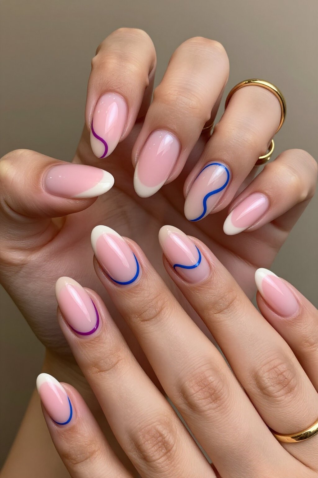 Hand-Painted Swirls on Pink Aura Nails - pink short aura nails