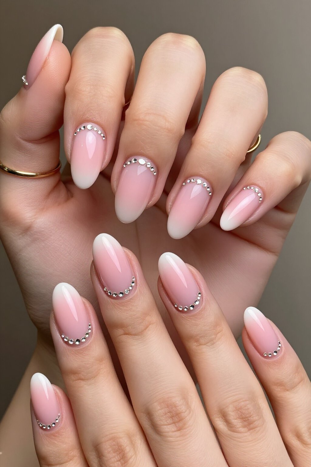 Crystal Rhinestone Cuticle Detail Pink Aura Nails - pink short aura nails