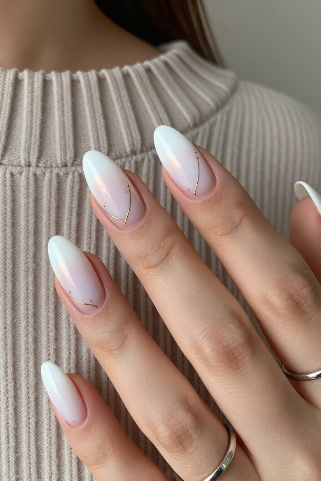 Delicate Gold Line Art on White Aura Nails - white short aura nails Delicate Gold Line Art on White Aura Nails - white short aura nails