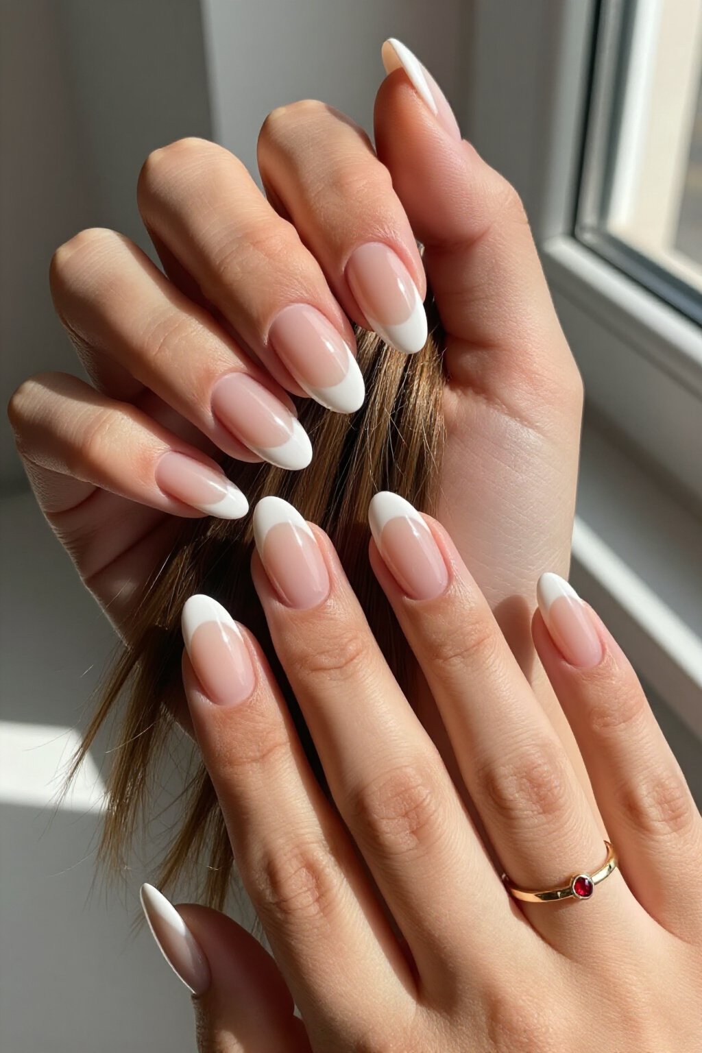 Dramatic V-French Aura Nails with Nude Contrast - white short aura nails Dramatic V-French Aura Nails with Nude Contrast - white short aura nails
