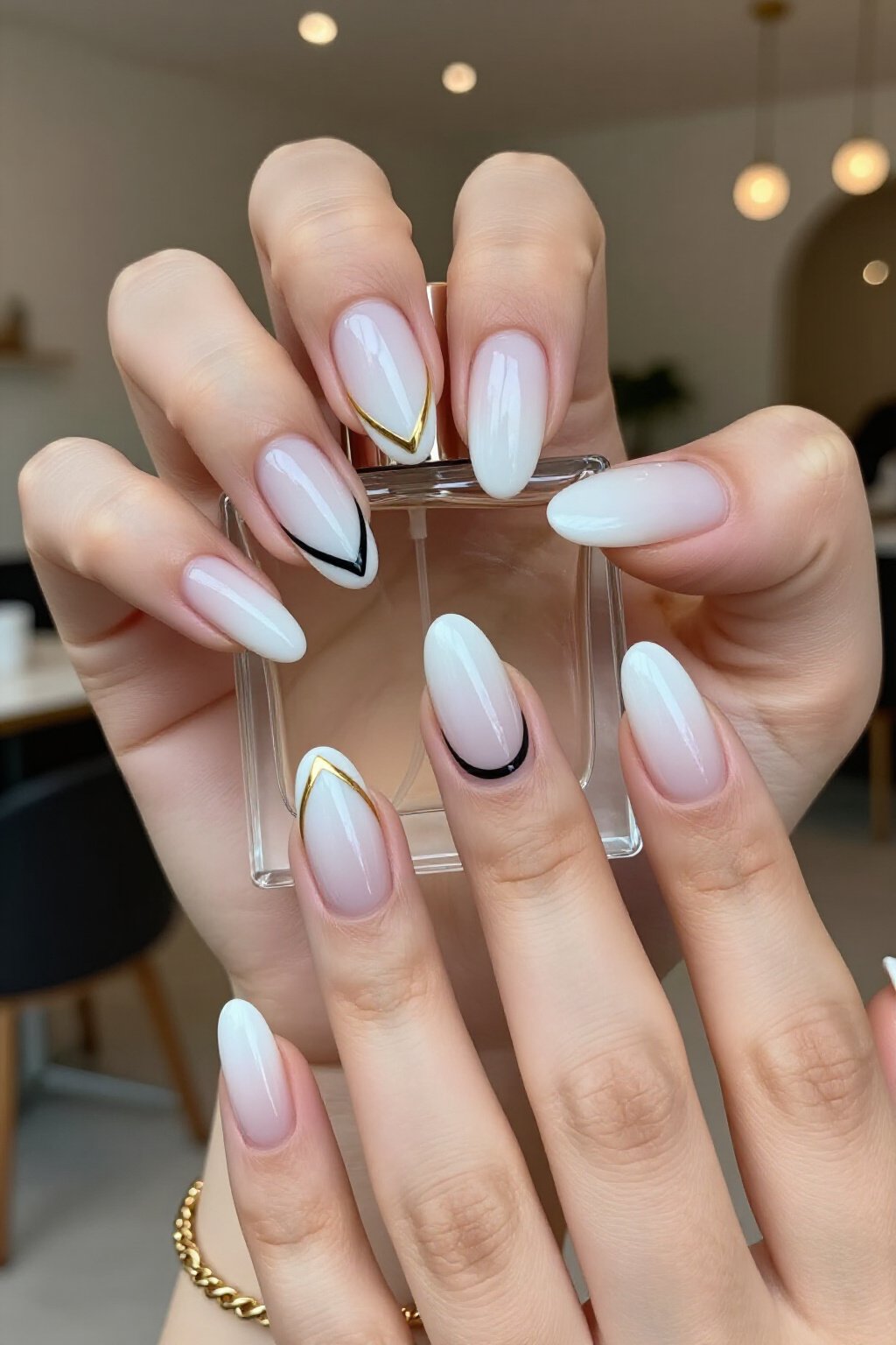 Chic Colour-Block White Aura Nails - white short aura nails Chic Colour-Block White Aura Nails - white short aura nails