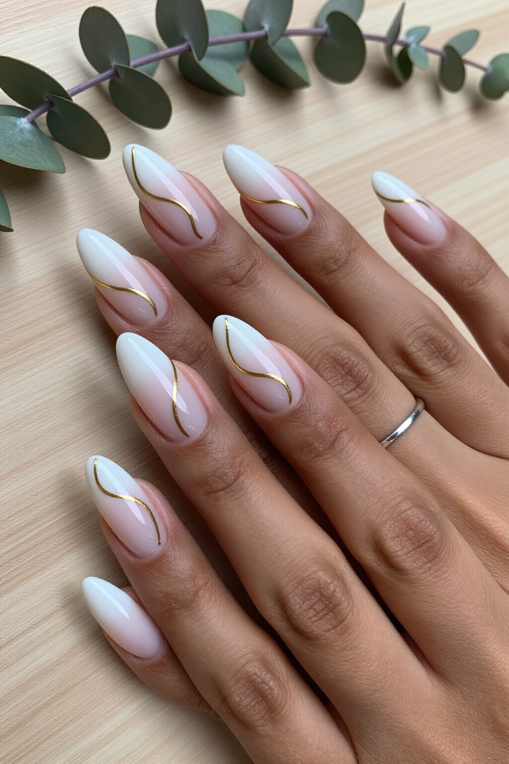 Flowing Swirls on White Aura Nails: On Short Nails - white short aura nails Flowing Swirls on White Aura Nails: On Short Nails - white short aura nails