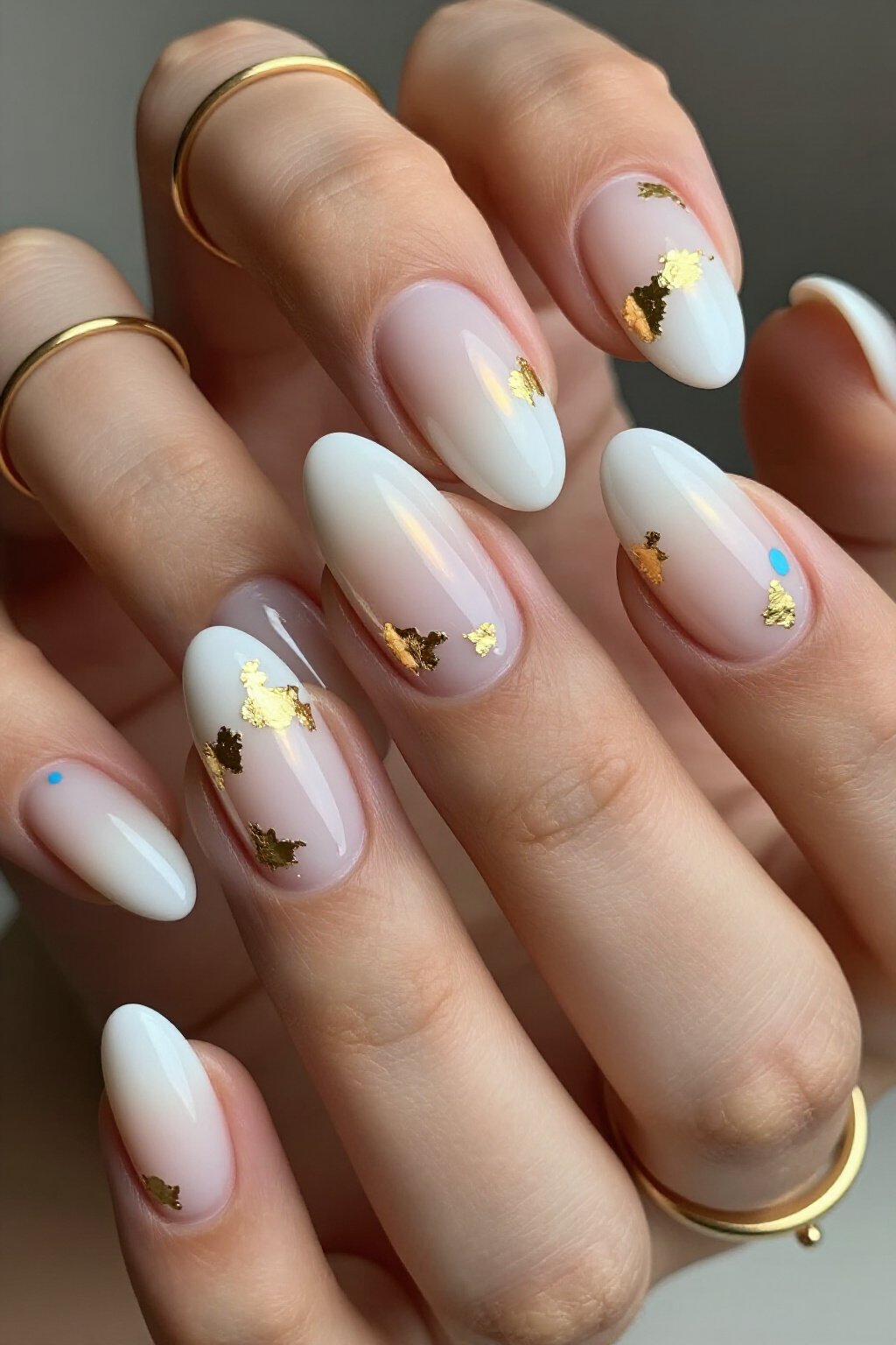 Scattered Gold Foil & Leaf White Aura Nails - white short aura nails Scattered Gold Foil & Leaf White Aura Nails - white short aura nails