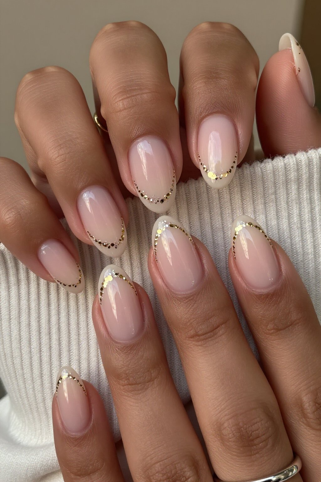 Encapsulated Glitter Jelly Nude Aura Nails - nude short aura nails