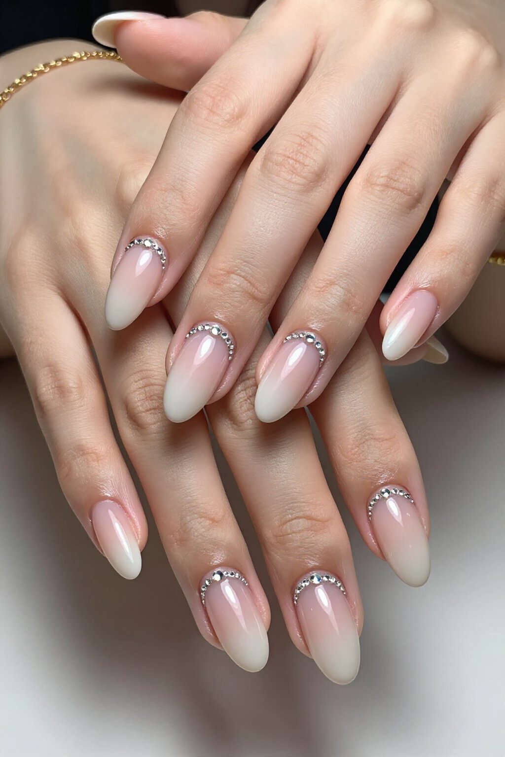 Couture Crystal Cuticle Embellishment on Short Nude Aura - nude short aura nails