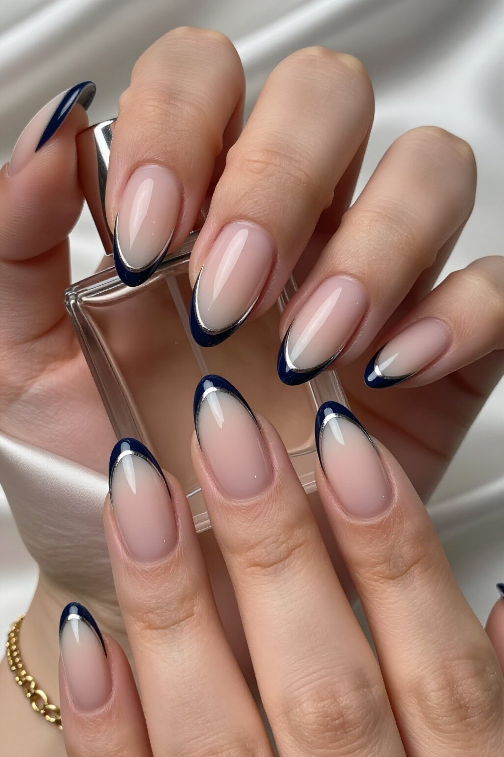 Bold V-French Aura Nails with Contrasting Tips - nude short aura nails
