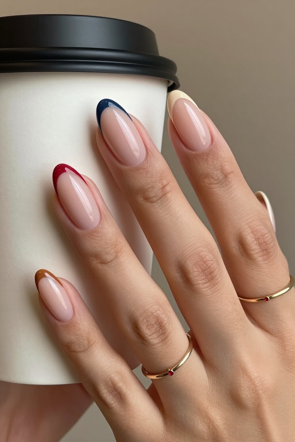 Edgy Double-Line French Aura Nails: Two-Tone Chic - nude short aura nails