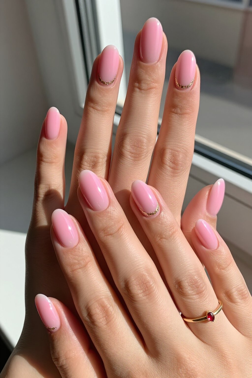Pink Aura Nails with Glitter Half-Moon Cuticle Accent - pink short simple aura nails Pink Aura Nails with Glitter Half-Moon Cuticle Accent - pink short simple aura nails