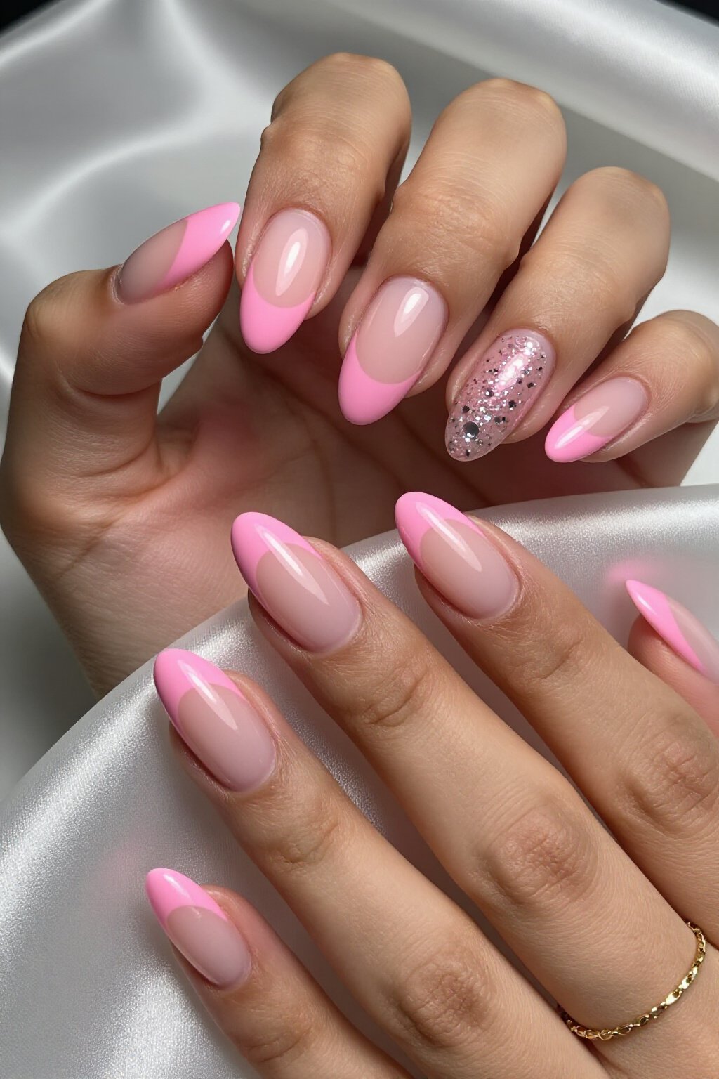 Jelly Pink Aura Nails with Encapsulated Glitter & Silver - pink short simple aura nails Jelly Pink Aura Nails with Encapsulated Glitter & Silver - pink short simple aura nails