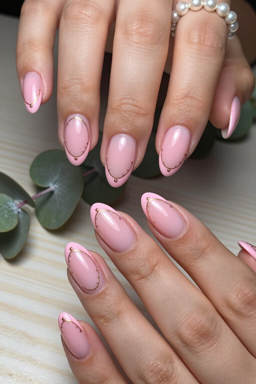 Delicate Gold Line Art on Pink Aura Nails - pink short simple aura nails Delicate Gold Line Art on Pink Aura Nails - pink short simple aura nails