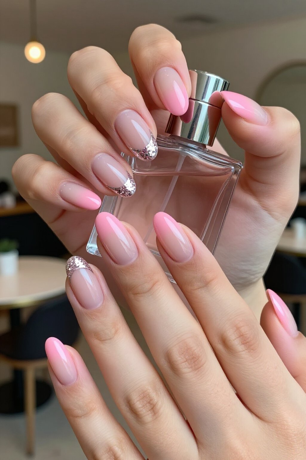 Glitter French Tips with Pink Aura & Chrome Accents - pink short simple aura nails Glitter French Tips with Pink Aura & Chrome Accents - pink short simple aura nails
