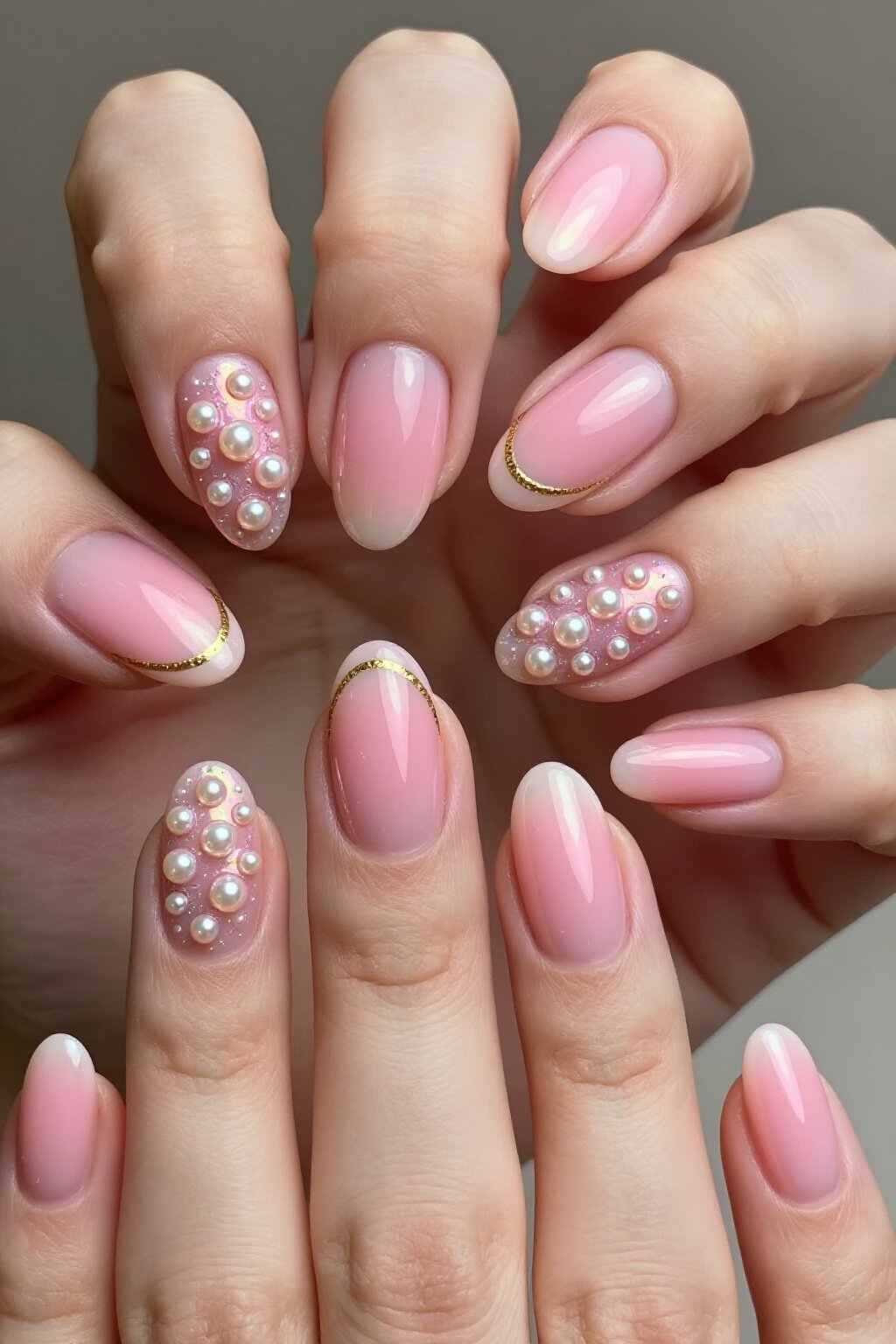 Glazed Pearl Chrome Pink Aura Nails with Gold - pink short simple aura nails Glazed Pearl Chrome Pink Aura Nails with Gold - pink short simple aura nails