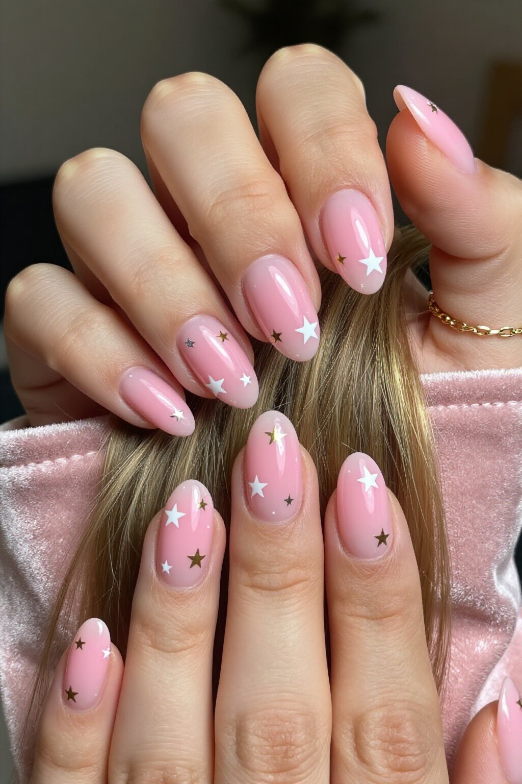 Starry Night Pink Aura Nails with Silver Sparkles - pink short simple aura nails Starry Night Pink Aura Nails with Silver Sparkles - pink short simple aura nails