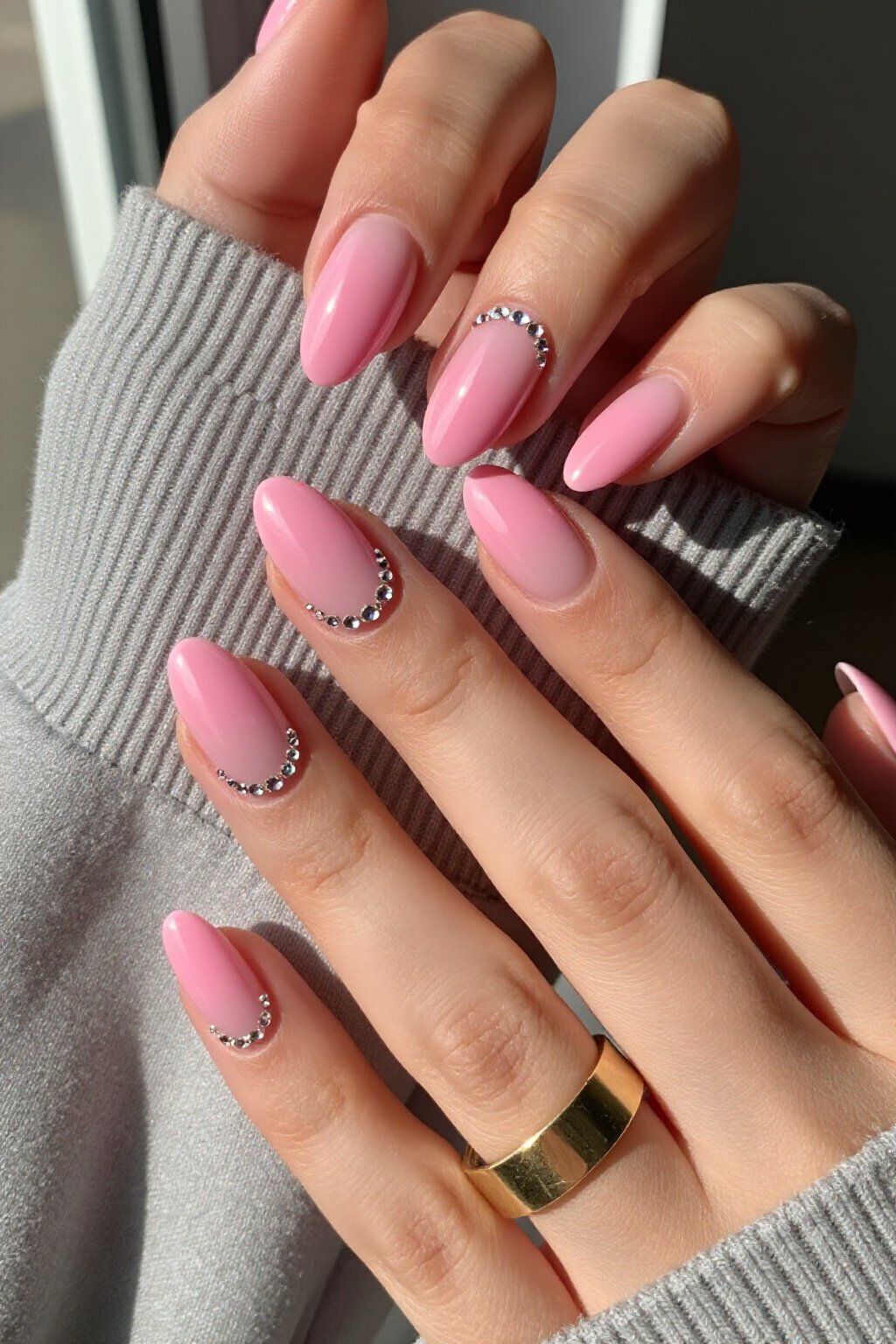 Crystal Rhinestone Cuticle Detail Pink Aura Nails - pink short simple aura nails Crystal Rhinestone Cuticle Detail Pink Aura Nails - pink short simple aura nails