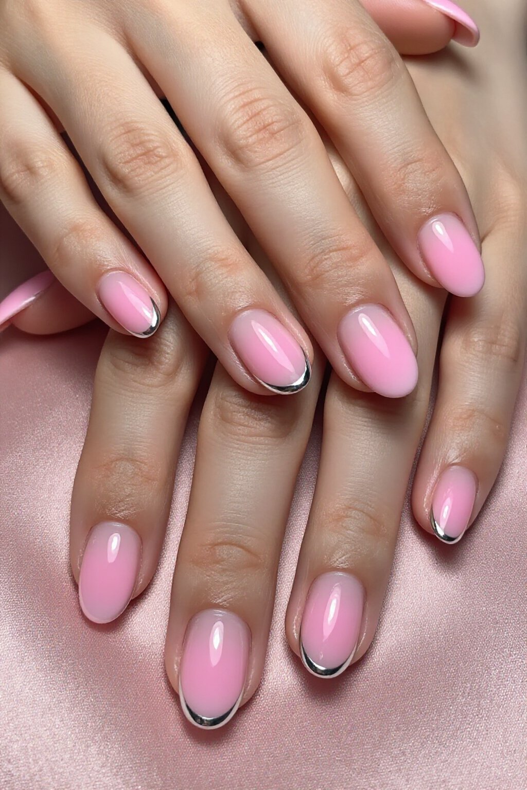 Double-Line French Tips on Pink Aura Nails - pink short simple aura nails Double-Line French Tips on Pink Aura Nails - pink short simple aura nails