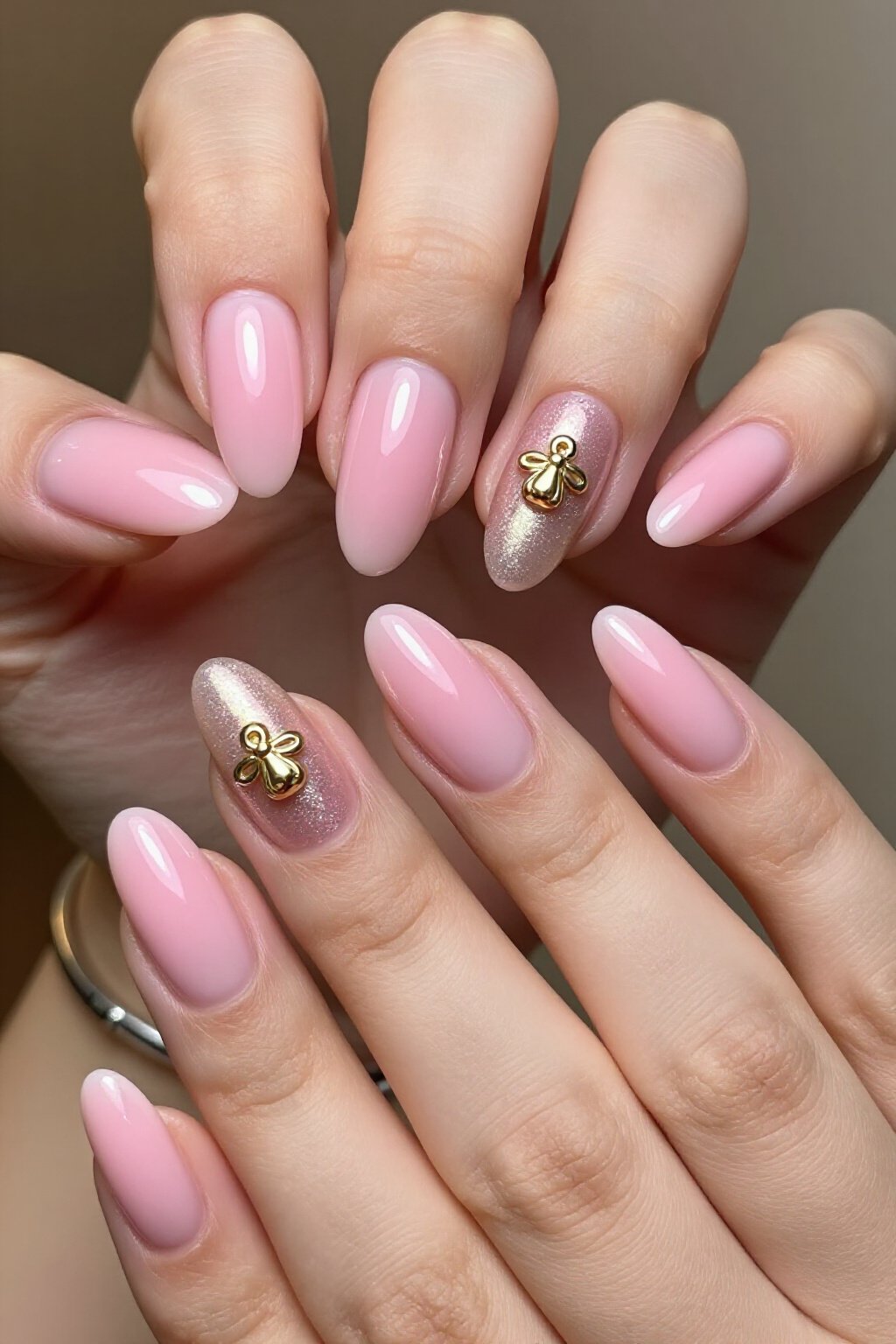 Velvet Shimmer Pink Aura Nails with a Gold Charm - pink short cute aura nails