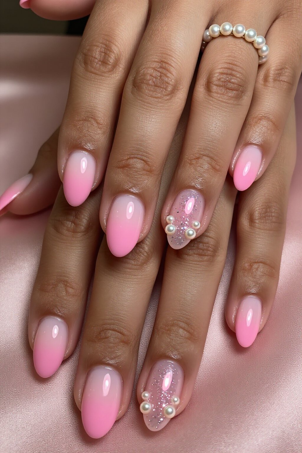 Transparent Jelly Pink Aura Nails with Encapsulated Glitter - pink short cute aura nails