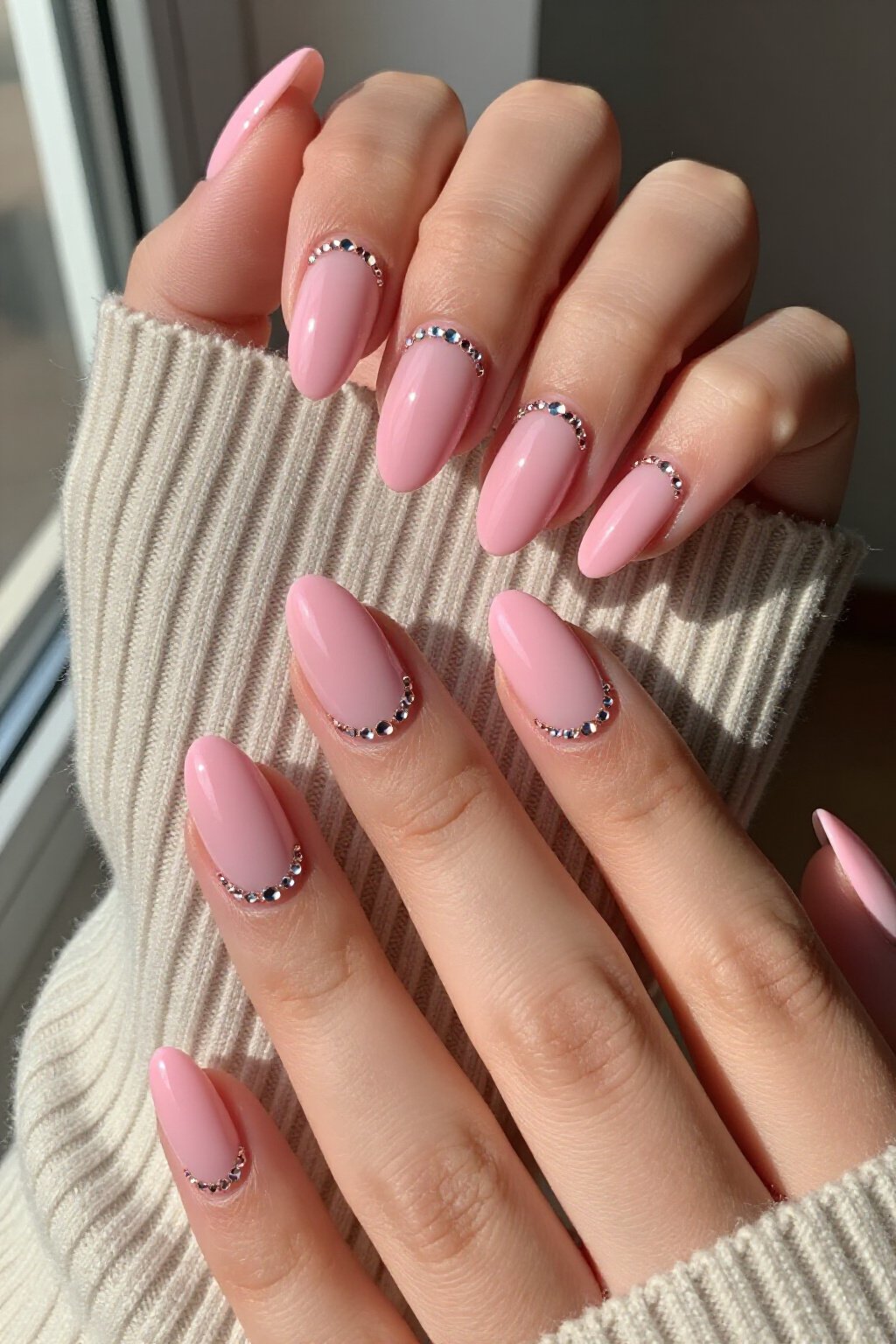 Crystal Embellished Pink Aura Nails for Glamour - pink short cute aura nails