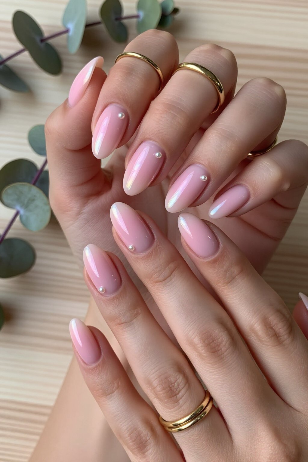 Glazed Pearl Chrome Over Pink Aura Nails - pink short cute aura nails