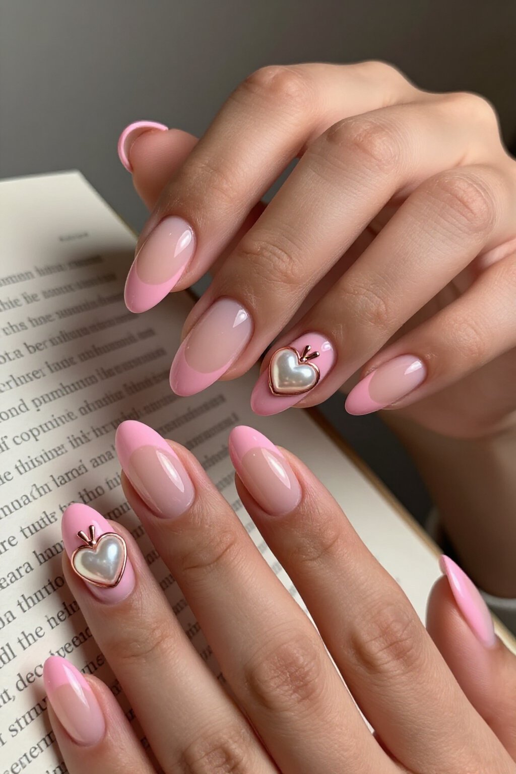3D Hearts & Pearls on Pink Aura Nails: A Statement Look - pink short cute aura nails