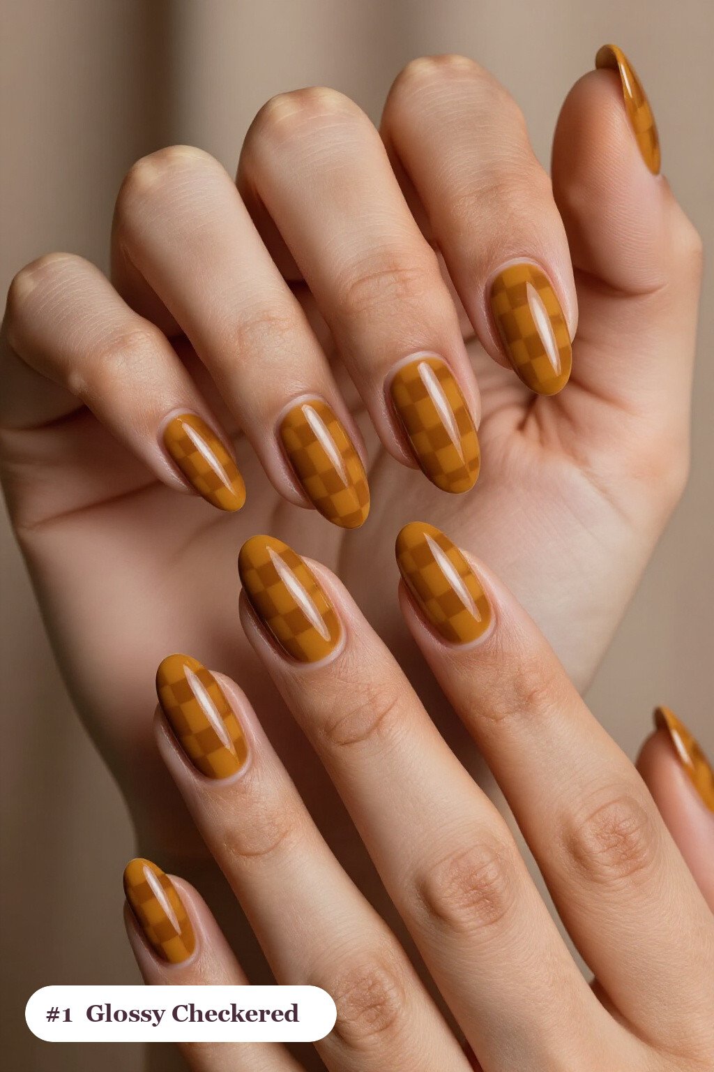 Medium Almond Mustard Checkered Nails - fall checkered nails Medium Almond Mustard Checkered Nails - fall checkered nails