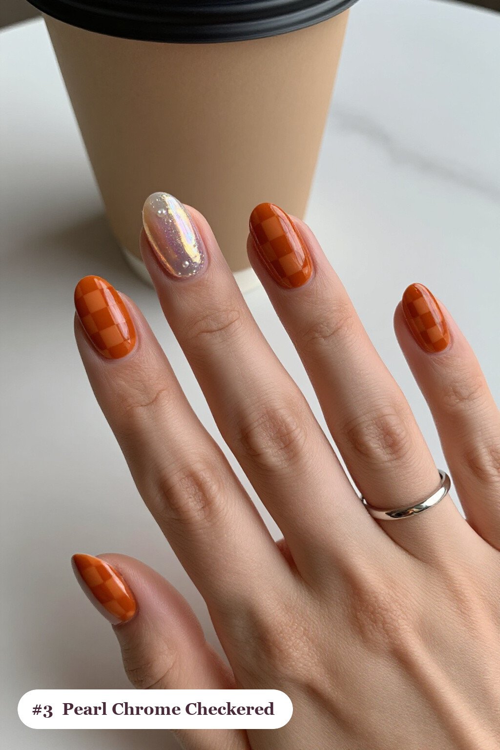 Medium Oval Burnt Orange Checkered Nails: Best Shades for Every Season - fall checkered nails Medium Oval Burnt Orange Checkered Nails: Best Shades for Every Season - fall checkered nails