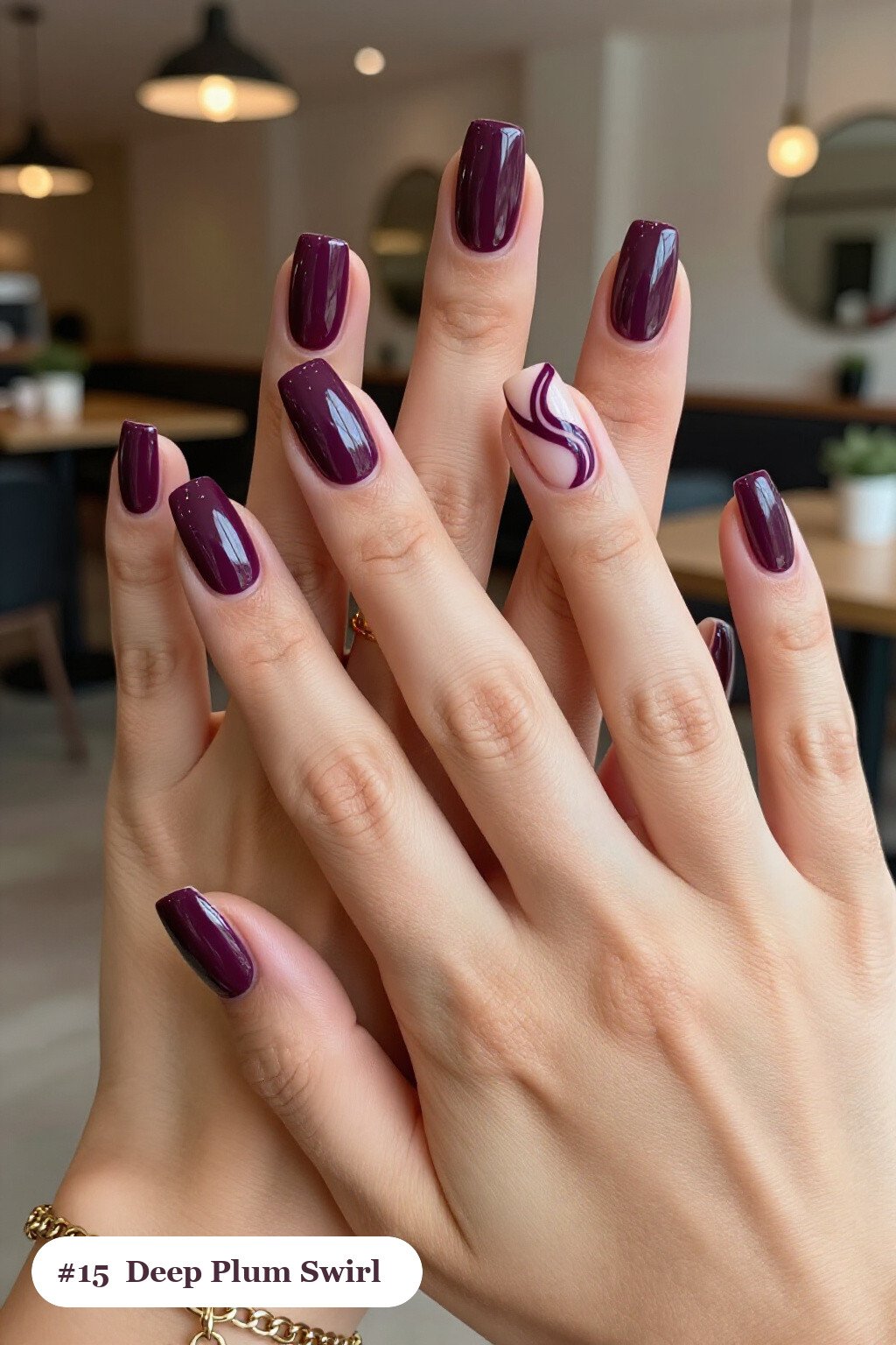Deep Plum Square Nails with Bold Hand-Painted Swirls - fall nails Deep Plum Square Nails with Bold Hand-Painted Swirls - fall nails