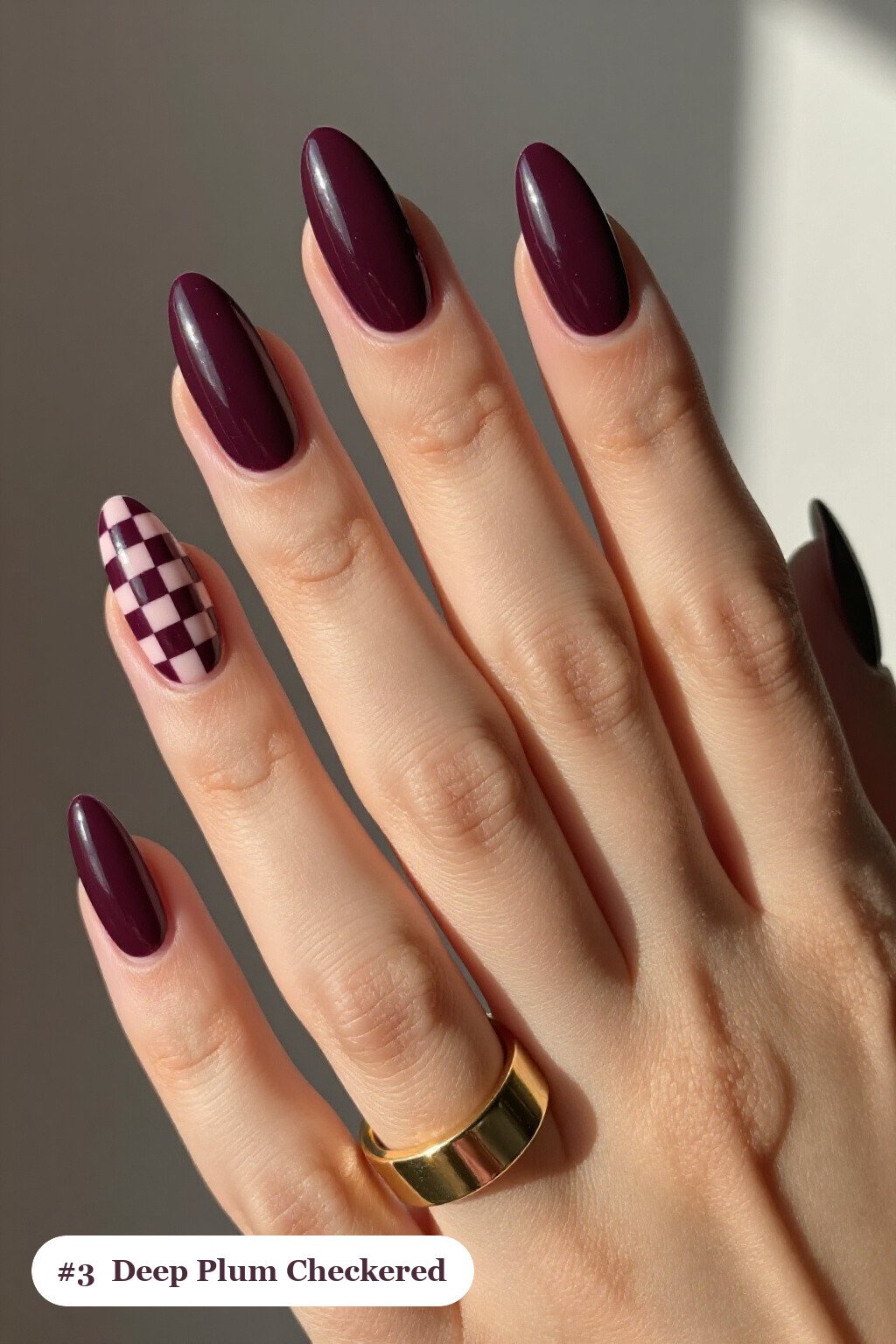 Dramatic Deep Plum Ballerina Nails with Checkerboard Accents - fall nails Dramatic Deep Plum Ballerina Nails with Checkerboard Accents - fall nails