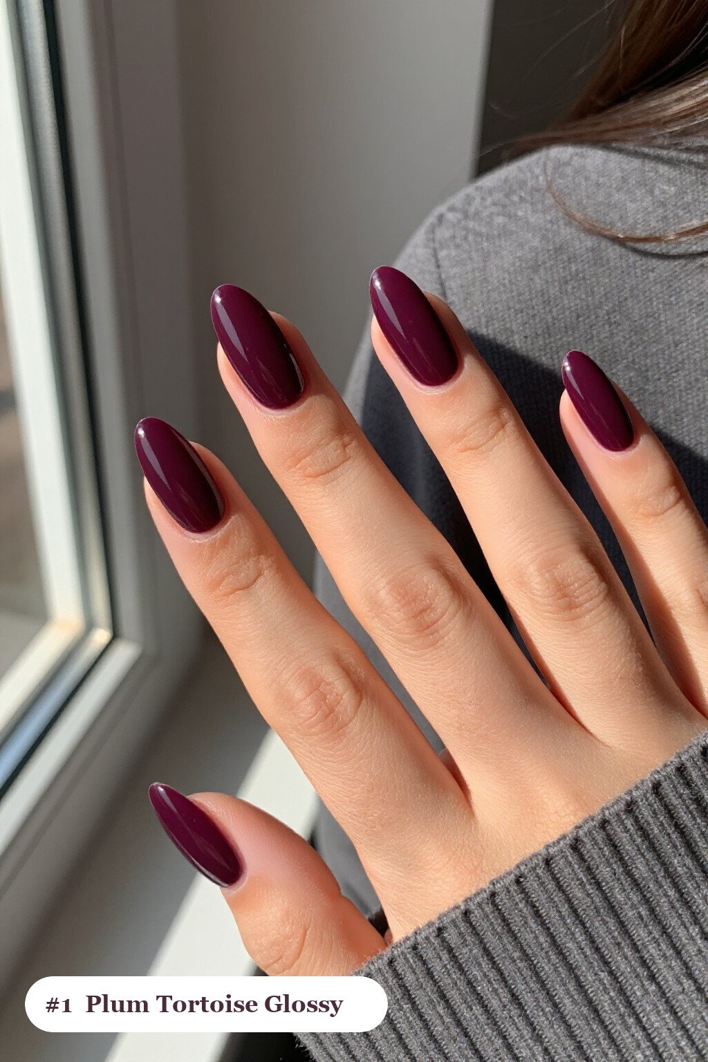 Long Ballerina Deep Plum Tortoise Nails in a Mirror-Glossy Finish - fall tortoise nails