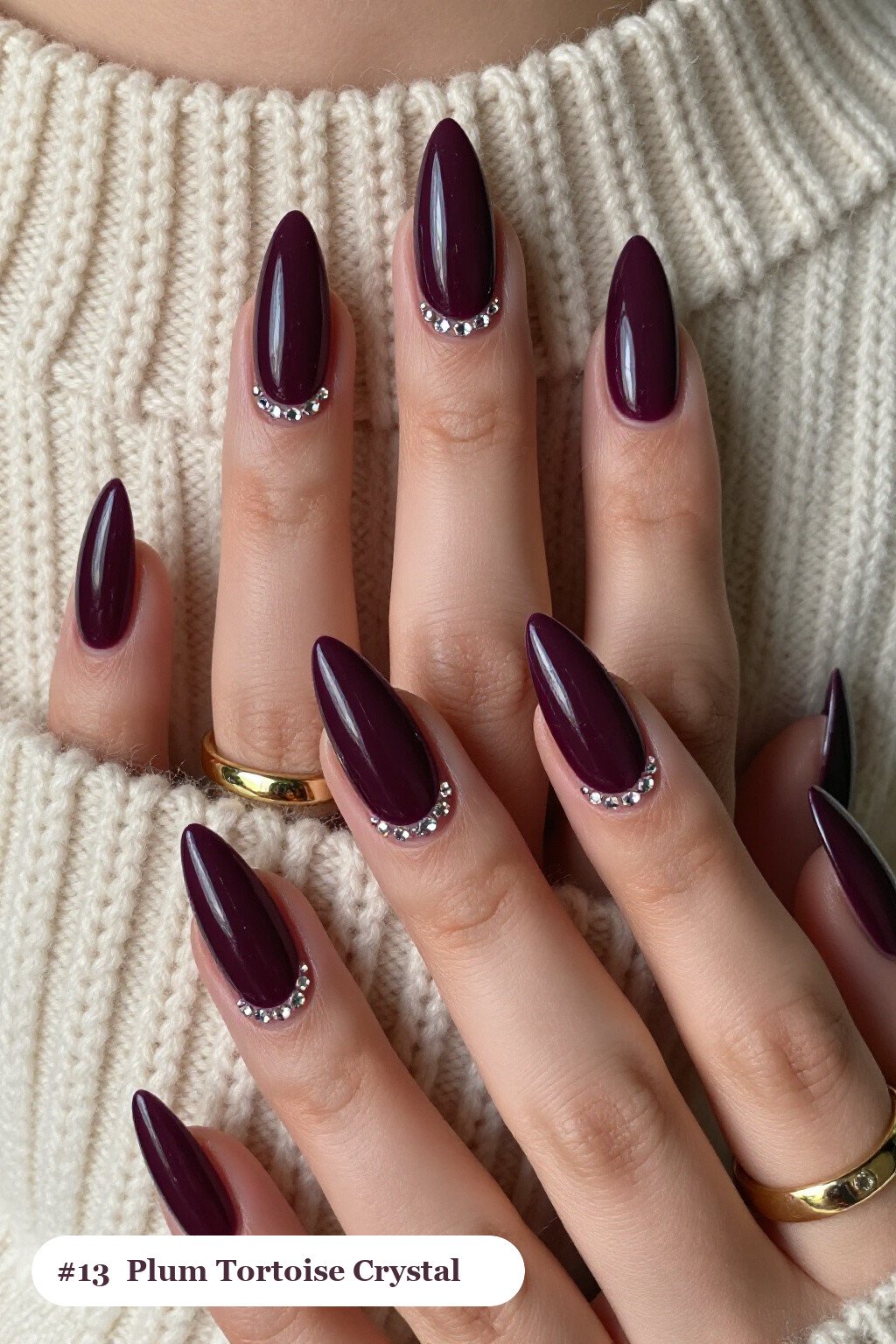 Long Stiletto Deep Plum Tortoise Nails With Crystal Cuticle Rows - fall tortoise nails
