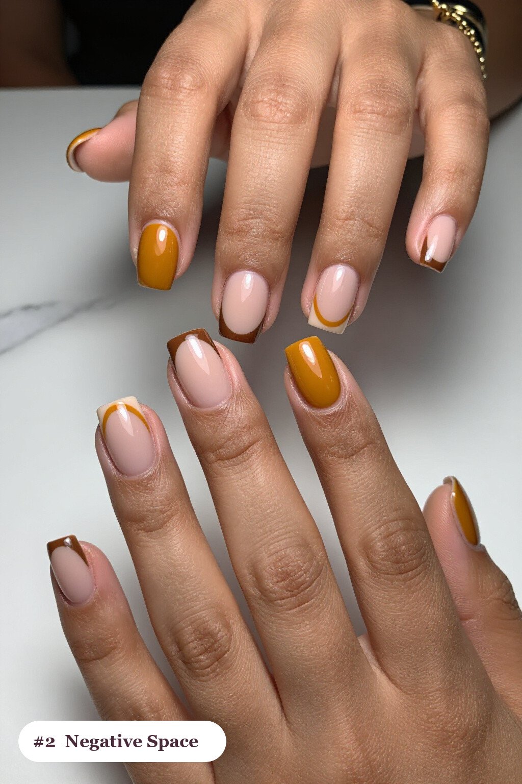 Short Square Mustard Tortoise Nails: On Short Nails - fall tortoise nails